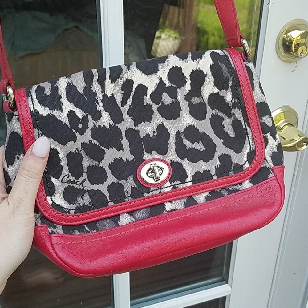 Coach Leopard Print Crossbody Bag with Red Leather